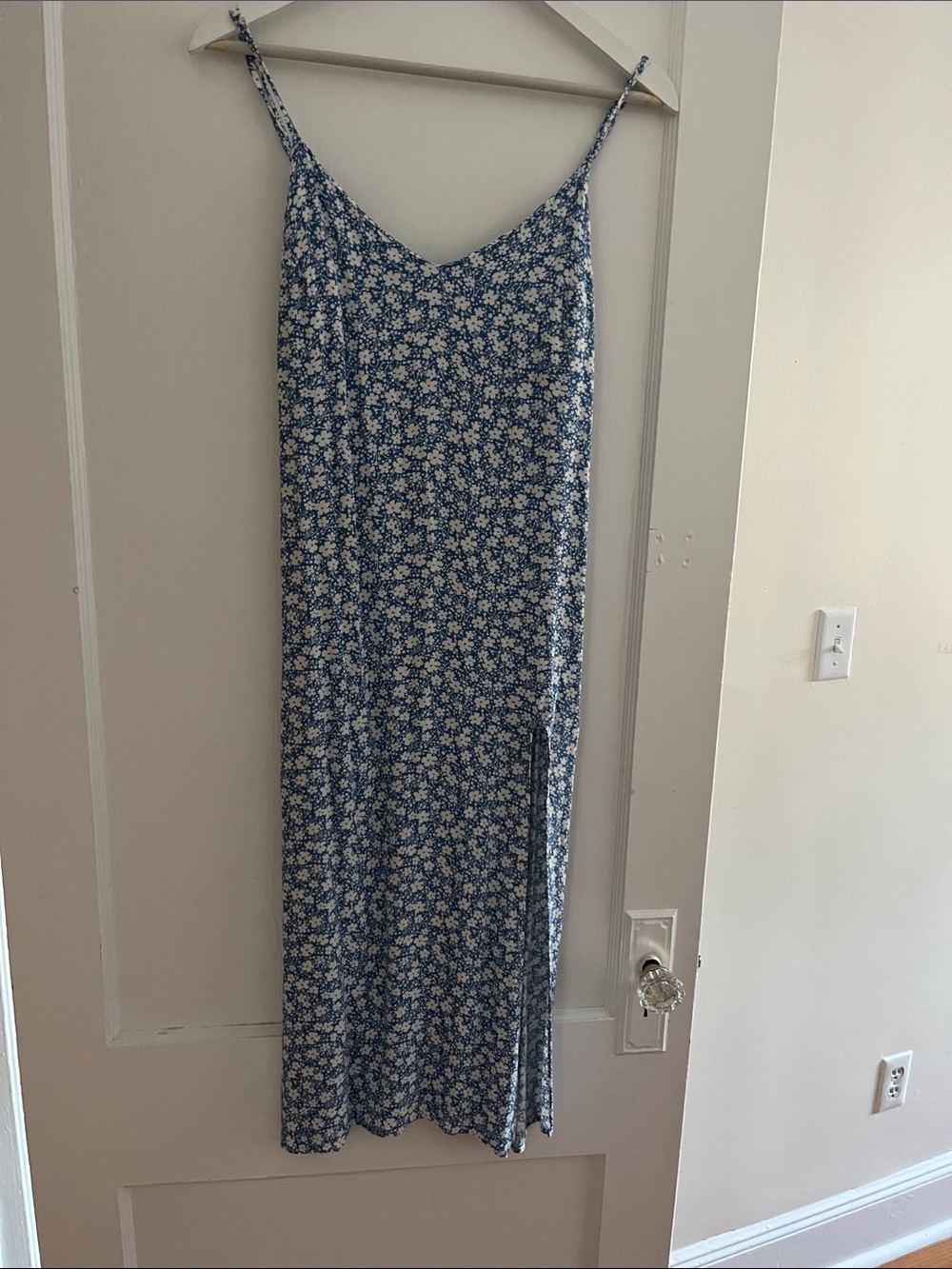 reformation blue and white silk floral dress